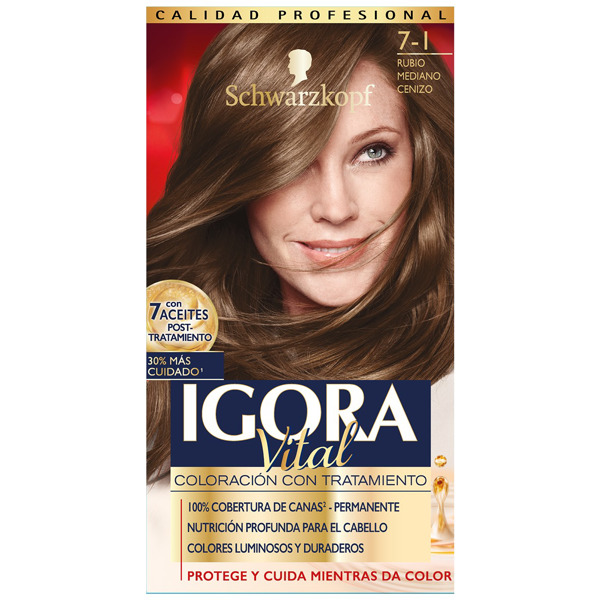 Imagen de IGORA VITAL COLORACION RUBIO MEDIANO CENIZO 7-1 [50+22.5+50+2ml]