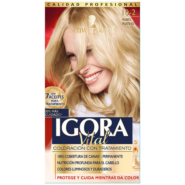 Imagen de IGORA VITAL COLORACION RUBIO PLATINO 10-2 [50+22.5+50+2ml]