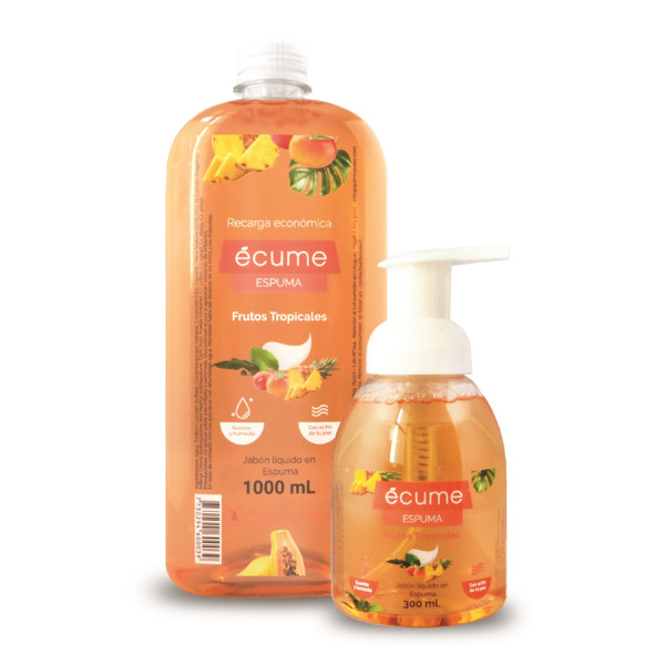 Imagen de ECUME JABON ESPUMA FRUTOS TROPICALES REPUESTO+FRASCO VALVULA PACK [1000+300ml]