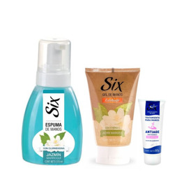 Imagen de SIX MANOS ESPUMA JAZMIN+MANOS EXFOLIANTE+MANOS ANTIAGE PACK [270ml+110+80gr]