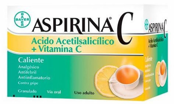 Imagen de Aspirina C Caliente Analgésico y Antifebril con Aspirina + Vitamina C x 12 sobres sabor Limón