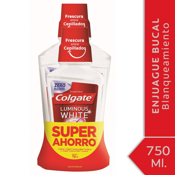 Imagen de COLGATE ENJUAGUE BUCAL LUMINOUS WHITE PACK [500+250ml]