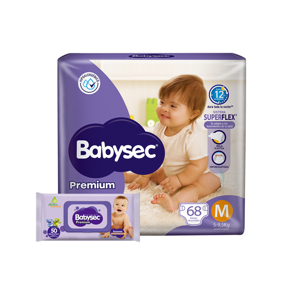 Imagen de BABYSEC PREMIUM JUMBO PACK+TOALLITAS M [68 uni.]