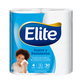 Imagen de ELITE PAPEL HIGIENICO SUAVE Y RESISTENTE DOBLE HOJA 30 mts [4 uni.]