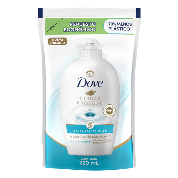 Imagen de DOVE JABON  LIQUIDO ANTIBACTERIAL CUIDA & PROTEGE DOYPACK REPUESTO [220 ml]