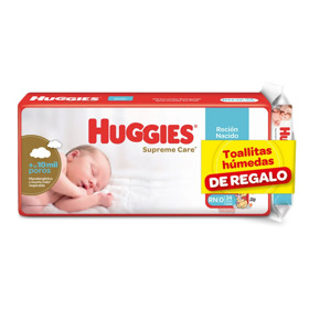 Imagen de HUGGIES SUPREME CARE MEGA RECIEN NACIDO+TOALLITAS RN PACK RN [PACK 34+48uni.]