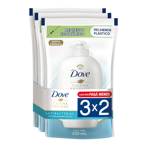 Imagen de DOVE JABON LIQUIDO ANTIBACTERIAL CUIDA & PROTEGE PACK 3x2 [3uni.x220ml.]