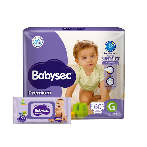 Imagen de BABYSEC PREMIUM JUMBO PACK+TOALLITAS G [60 uni.]