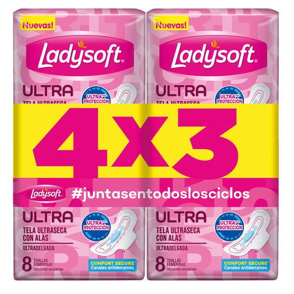 Imagen de LADYSOFT TOALLA ULTRADELGADA SECA PACK 4x3 [32 uni.]