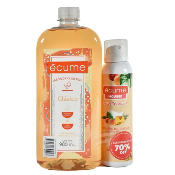 Imagen de ECUME JABON LIQUIDO CLASICO GLICERINA+MOUSSE DUCHA FRUTOS TROPICALESPACK [980+167ml]