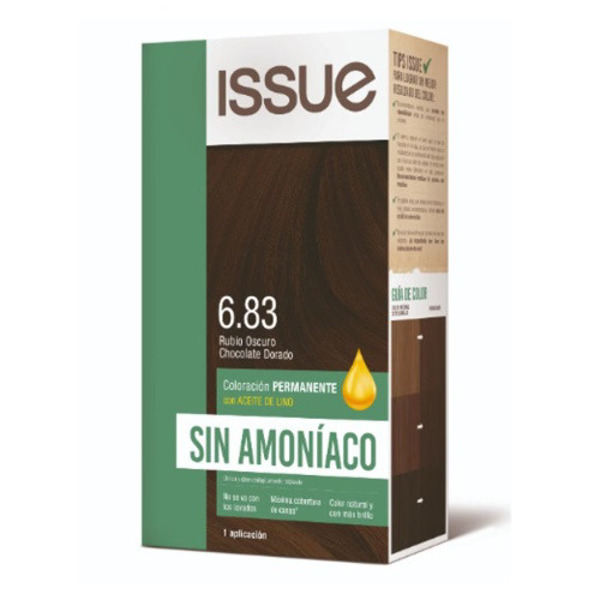 Imagen de ISSUE COLORACION KIT SIN AMONIACO RUBIO OSCURO CHOCOLATE DORADO 6.83 [47gr+47+15+1uni]