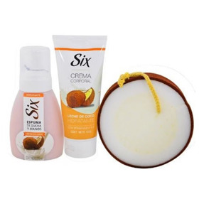 Imagen de SIX CORPORAL CREMA LECHE DE COCO+ESPUMA+ESPONJA PACK [195+270ml+1uni]