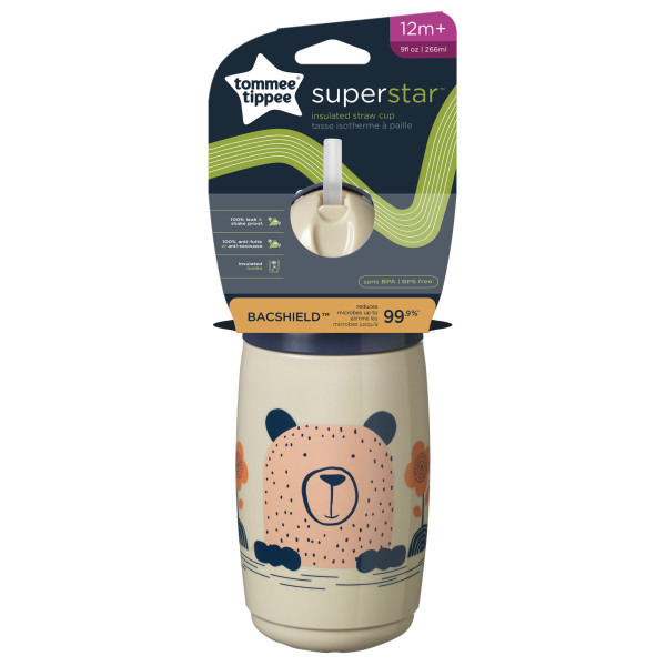 Imagen de TOMMEE TIPPEE BIBERON STRAW TERMICO GRIS +12M [266 ml]